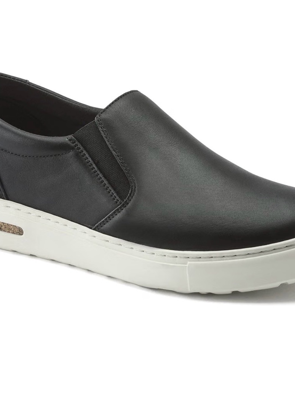 Birkenstock Women's Black Slip-On Leather Sneakers with White Sole